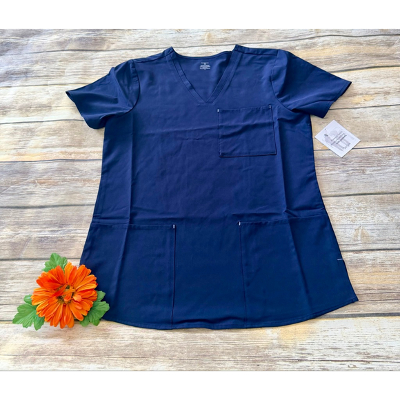 NWT NAVY BLUE SCRUB TOP - Picture 2 of 6